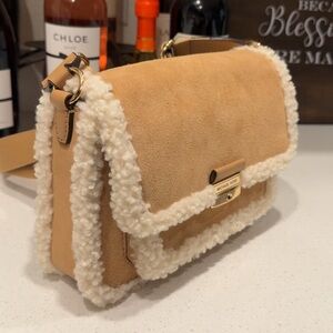 Medium Suede & Faux Shearling Messenger Bag